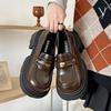 Retro Brown British Style Platform Small Leather Shoes Women's 2025 New Spring and Autumn with Skirts To Increase the Height of One Pedal Loafers