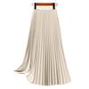 Women Pleated Skirt Elastic High Waist Solid Color Midi Skirt Soft Breathable Office Lady