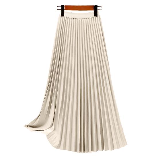 Women Pleated Skirt Elastic High Waist Solid Color Midi Skirt Soft Breathable Office Lady Slimming Skirt Daily Wear