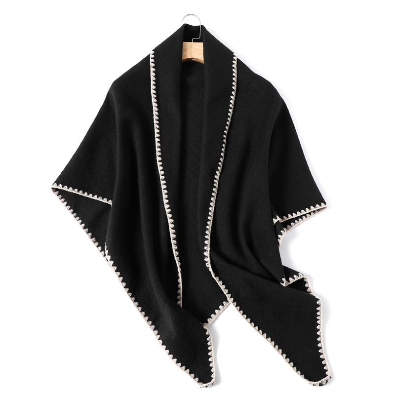 Solid Color Imitation Cashmere Temperament Scarf Long Triangle Scarf Warm Scarf Women'S Thickened Shawl Versatile In Autumn And Winter