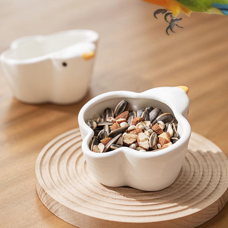 Ceramic Bird-Shaped Splash-Proof Parrot Feeding Bowl for Budgies & Cockatiels