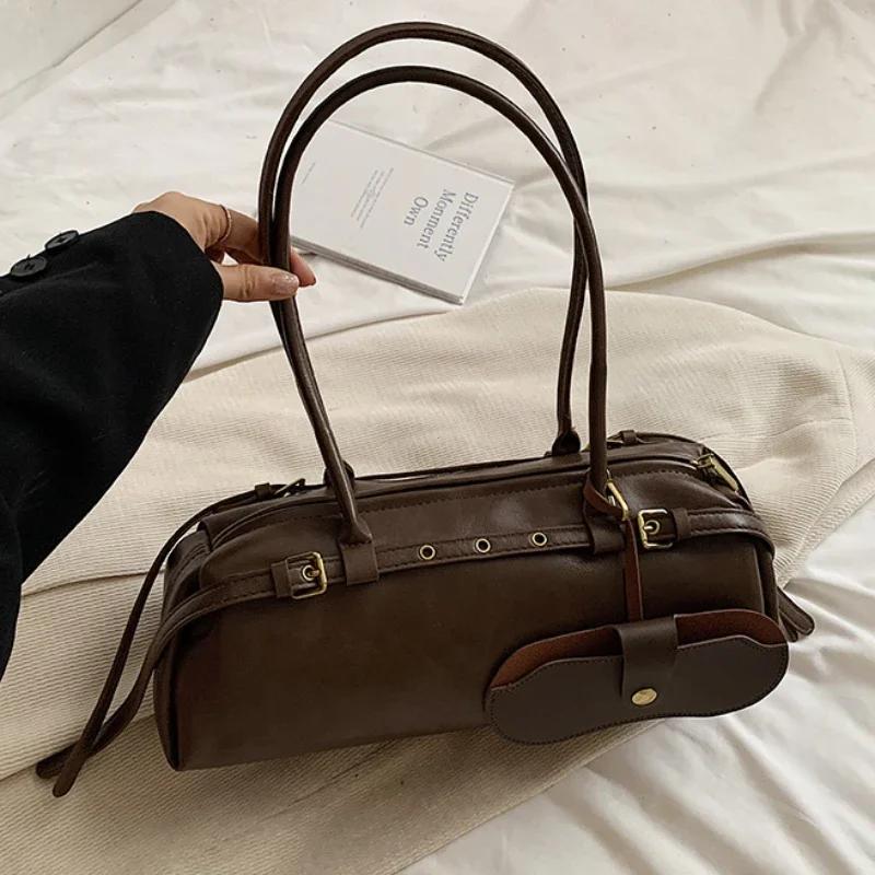 Buckle Decoration Fashion PU Shoulder Bag Solid Large Capacity All-match Handbags Purse   Bag for Women Bolsa Mujer