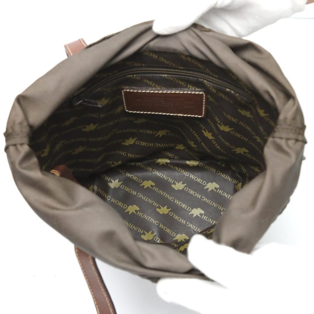 HUNTING WORLD Mini tote Handbag canvas Khaki x Brown unisex 4620969 Used
