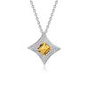 S925 pure silver natural yellow garnet necklace, square star shaped crystal pendant, luxurious jewelry with brushed craftsmanship, gift