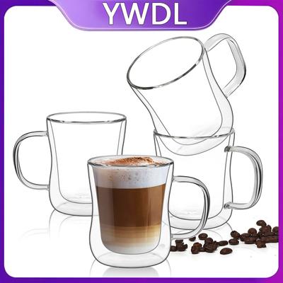 YWDL 220/300/400 мл Двойные стенки стеклянные чашки для эспрессо прозрачная кофейная кружка с ручкой для горячих холодных напитков молоко сока набор посуды