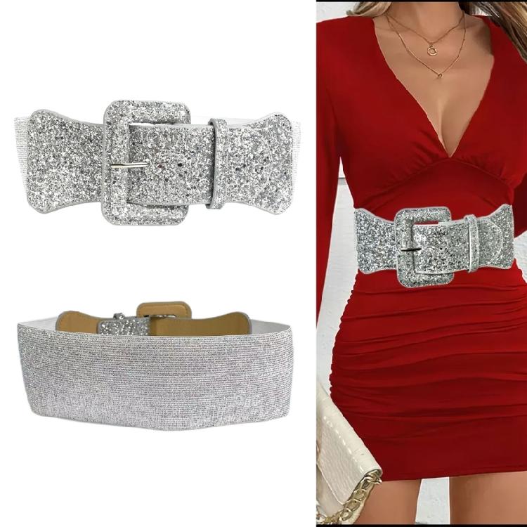Сияющий пояс-корсет для женщин, эластичный широкий пояс с пайетками, универсальный пояс из ПУ-кожи, блестящий пояс для вечерних платьев