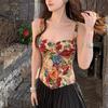 French Jacquard Fishbone Corset Tank Top - Women's Floral Waist Cincher 25801