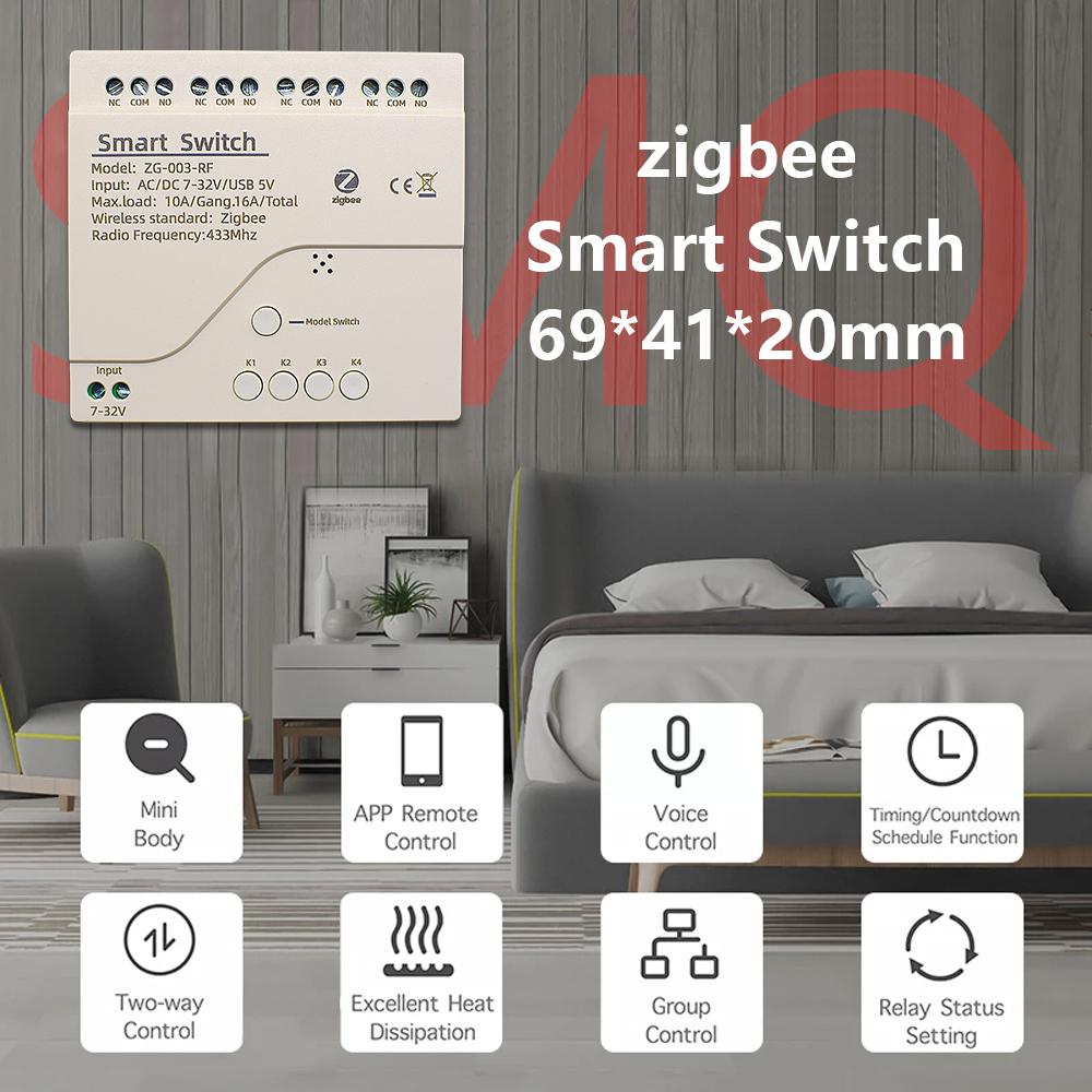4-канальный модуль коммутатора Zigbee Smart Life Gate 12 В 24 В 32 В 220 В 1/2/4-канальное реле RF433 для шлюза 2MQTT SmartThings Tuya APP