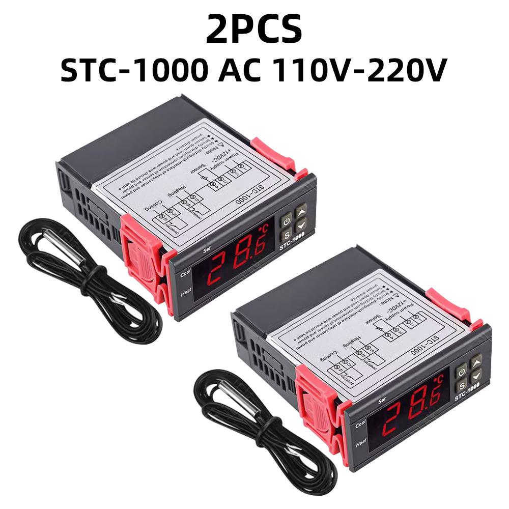 STC-1000 Цифровой светодиодный регулятор температуры, термостат по Цельсию, отопление, охлаждение, 2 реле, выходной датчик NTC, датчик переменного тока 110-220 В