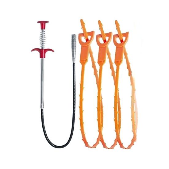 Drain Clog Remover Set Pipe Unblocking Hook Hair Catcher Drain Auger Cleaner Tool Bendable Metal Unclogger Hair Cleaner
