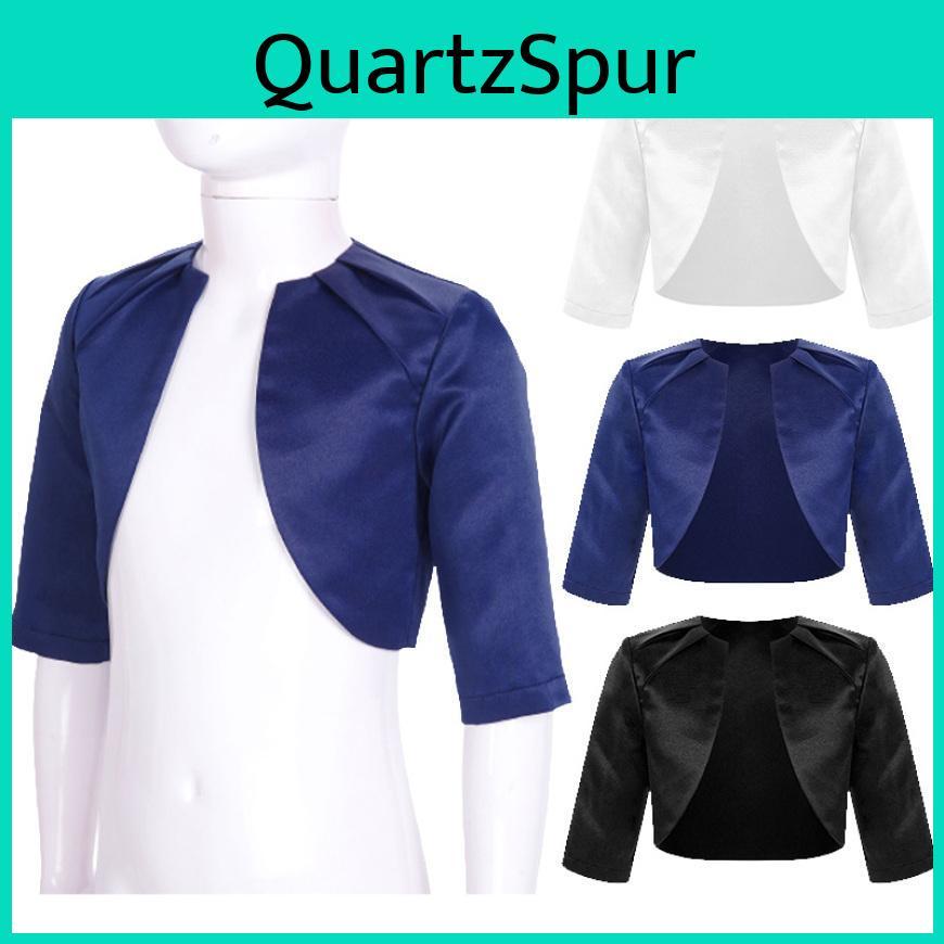 Girls Satin Cardigan Solid Color 34 Sleeve Elegant Bolero Party Dress Shawl Outerwear For Evening Prom Wedding Birthday