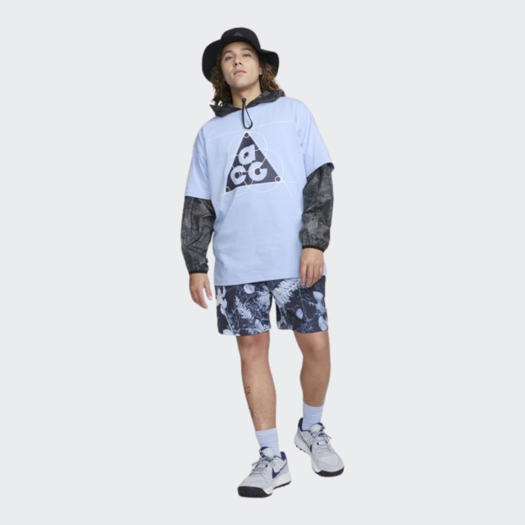 Nike Acg Leyline Graphic Print Short Sleeve Crewneck T-Shirt Men Tops Hyper-Cobalt-Blue FB8120-479