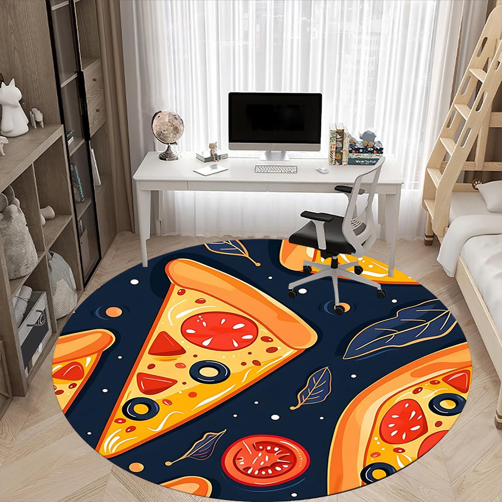 1pc Pizza Slice Office Round Area Rug, Indoor Mat Suitable For Office, Under Office Chairs Bedroom Living Room Home Decor, Room Deco