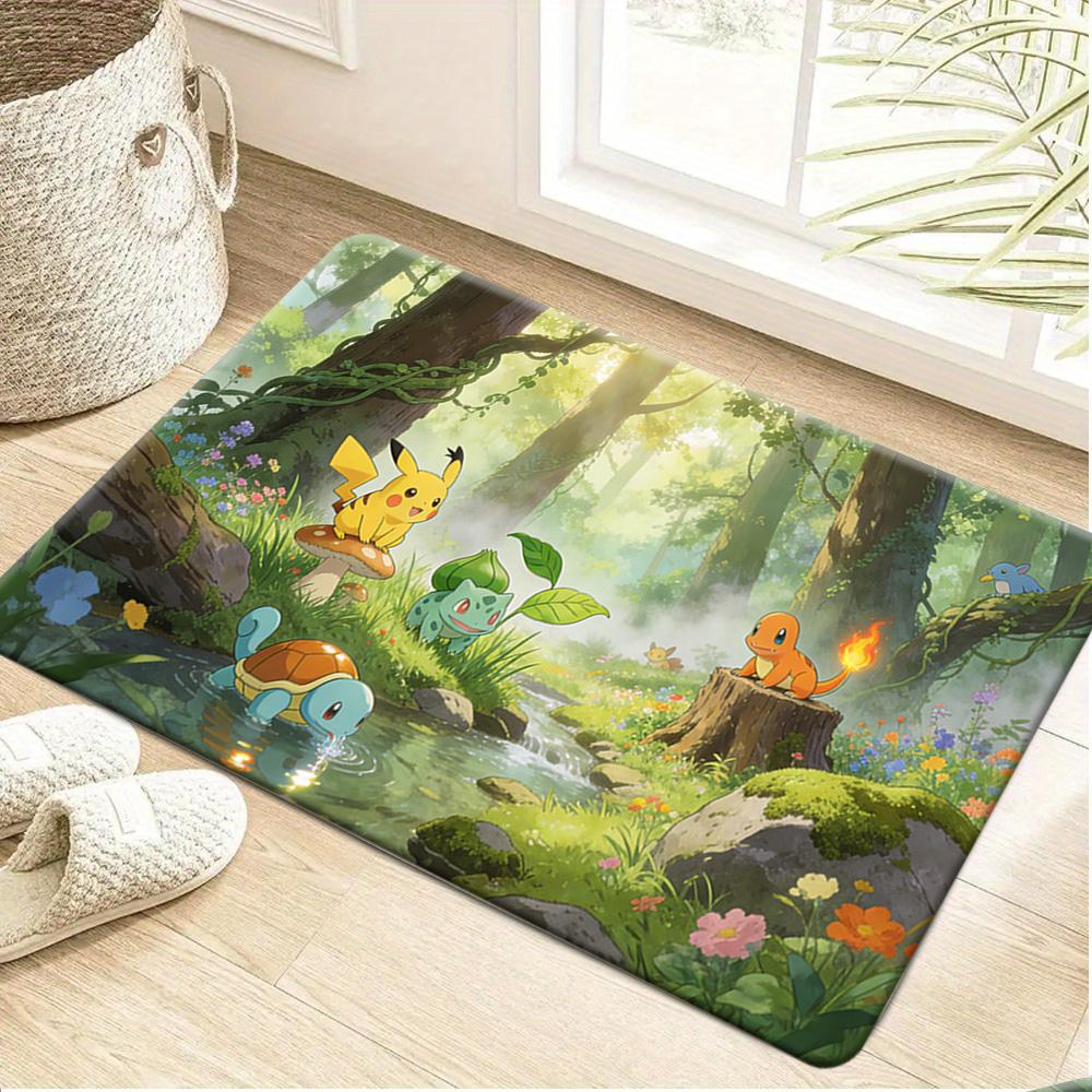 Ash Ketchum Pixel Art with Pokeball Forest Scene Print Doormat Non-Slip Absorbent Floor Mat for Indoor Entrance Home Decor