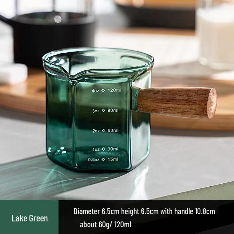 High Borosilicate Espresso Measuring Cup with Wooden Handle