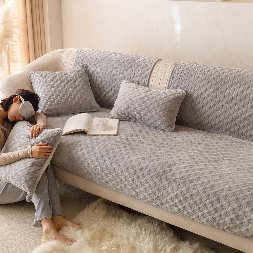Sofa Cushion Winter Short Plush Anti Slip Simple Modern Light Luxury Style Seat Cushion Seasonal Leather Sofa Cover Cloth Towel