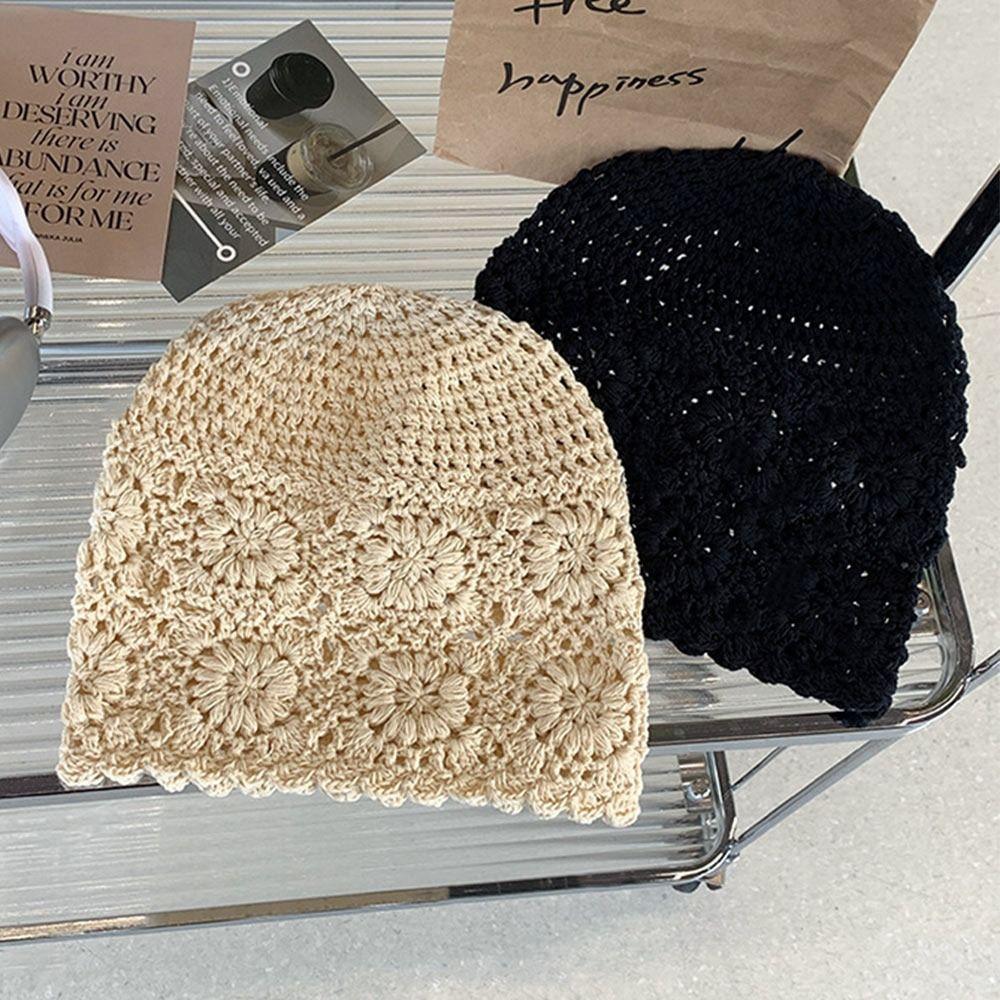 Выдолбленная вязаная шапка с цветами, солнцезащитный козырек, дышащая женская шапка с черепами