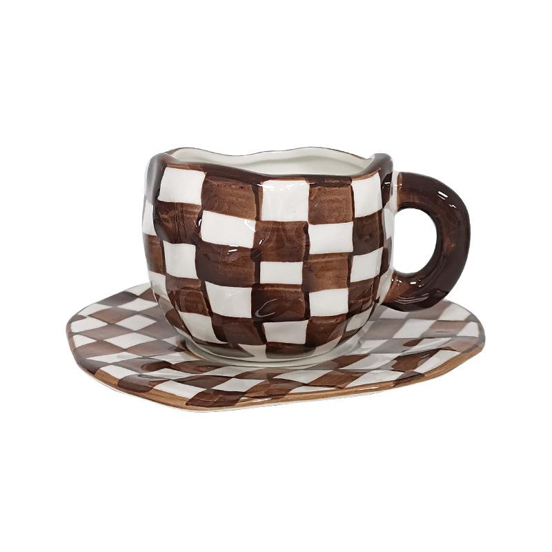 Керамическая кружка в корейском стиле 300 мл, кавайная, милая, расписанная вручную, ретро-чашка для кофе с блюдцем, чашка для молока, завтрака, десерта, подарок ребенку