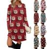 Женское модное повседневное платье с карманами, декоративными пуговицами, рождественскими принтами, круглым вырезом и длинными рукавами