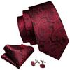 Cool Paisley Tie Hanky Cufflinks Gift Box for Men Red Black Silk Barry.Wang Set