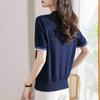 Футболка с коротким рукавом и воротником-поло Женская летняя футболка с отложным воротником Ice Silk Knit Sweater Тонкие футболки женские