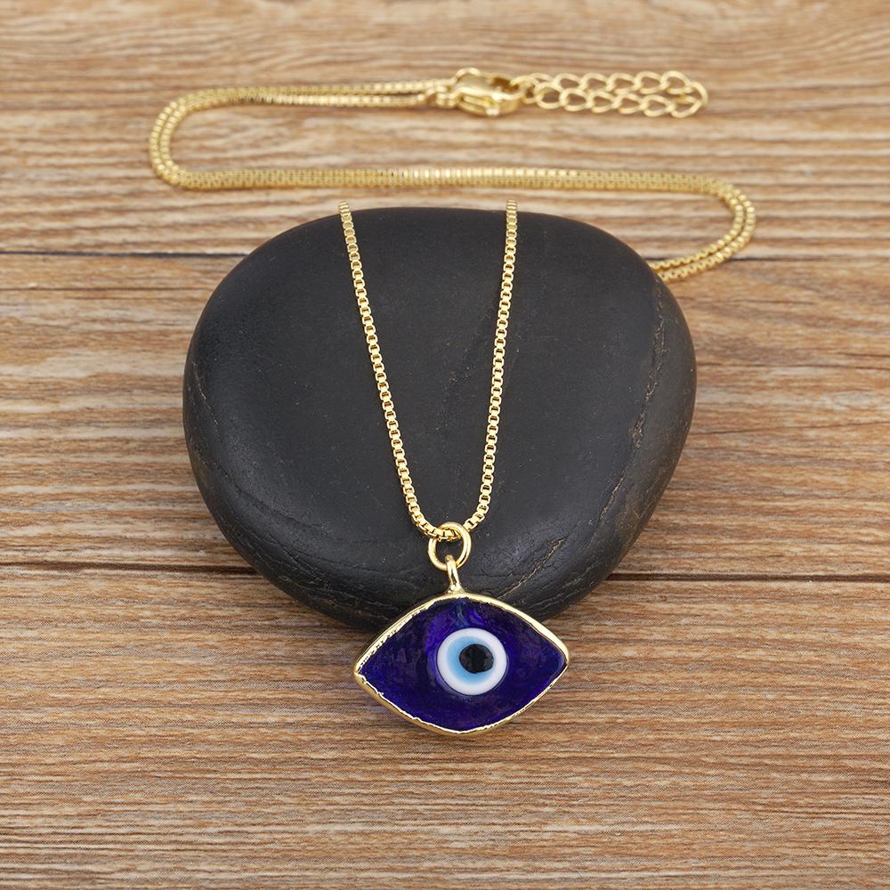 Nidin Trendy Turkish Evil Eye Pendant Necklace For Women Clavicle Chain Zirconia Amulet Protection Jewelry Charm Daily Wear Gift