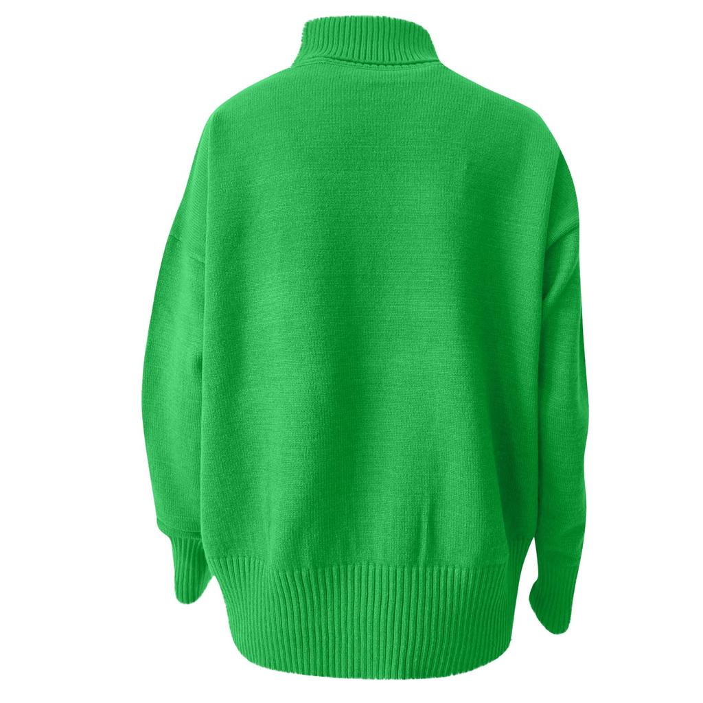 Women's Turtleneck Sweater Solid Color Loose Long Sleeved Jumper Knitted Sweater Soft Pullover