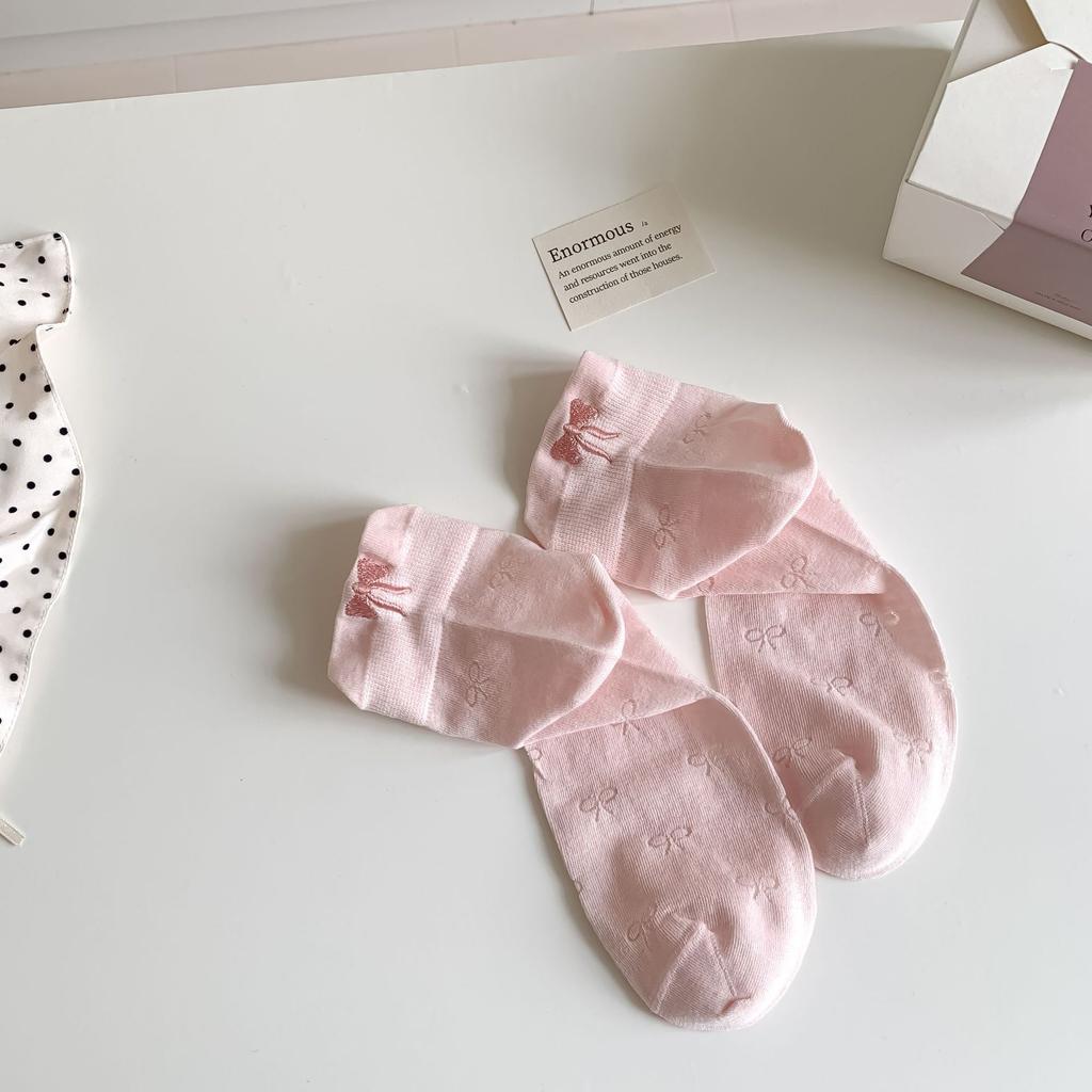 Женские конфетно-цветные полые тонкие дышащие невидимые носки корейского стиля, милые с вышивкой бантиком на пятке