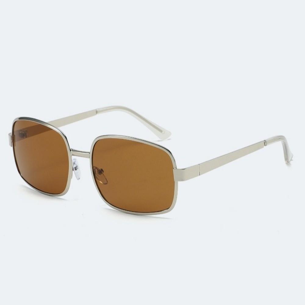 Retro Metal Sunglasses Large-Framed UV400 Protection Sun Protection Glasses Fashion Shades RED Lens Square Frame Sunglasses
