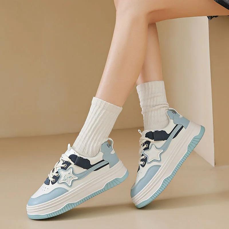 Новые повседневные туфли для скейтбординга, женские кроссовки на платформе, обувь Dopamine Dressing, милые кожаные туфли на плоской подошве для девочек, спортивная обувь для ходьбы и бега