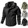 Men Casual Jacket Hooded Long Sleeve Windproof Jacket Multiple Pockets Full Zipper Closure Fastener Tape Trench Coat