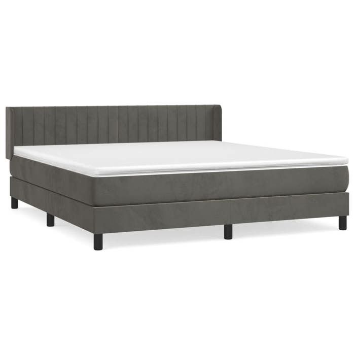 Lit avec sommier et matelas - Maison Exclusive - Velours gris foncé - 180x200cm - 2 places