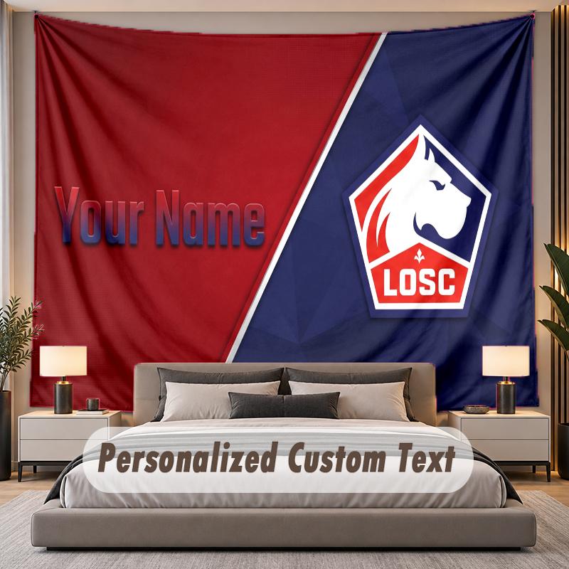 Custom Name Text Tapestry LOSC Lille FC Personalized Polyester Wall Tapestry For Bedroom And Room