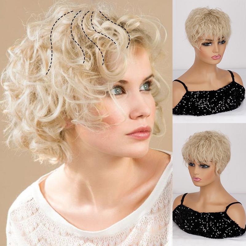 MERISIHAIR Women Short Wavy Light Blonde Hair Extensions 3D Air Hair Bangs Fringe Clip In Hairpiece Toppers for Hair Loss
