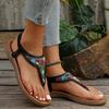 Fashion Beaded Decor Bohemian Flat Sandals for Women Summer 2025 Elastic Band Clip Toe Rome Sandals Woman Soft Sole Non Slip Beach Shoes