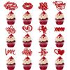 12pcs Red Heart I Love you XOXO Cake Toppers Valentines Day Cupcake Picks Wedding Engagement Birthday Party Cake Decoration