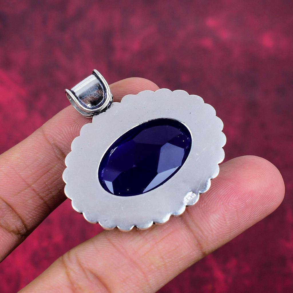 Подвеска с синим сапфиром, подвеска из драгоценного камня ручной работы, подвеска из стерлингового серебра 925 пробы, антикварные ювелирные изделия, для подарка на помолвку