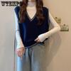 Casual V-neck Knitted Vest for Women Spring and Autumn Sweater Vest for Women
