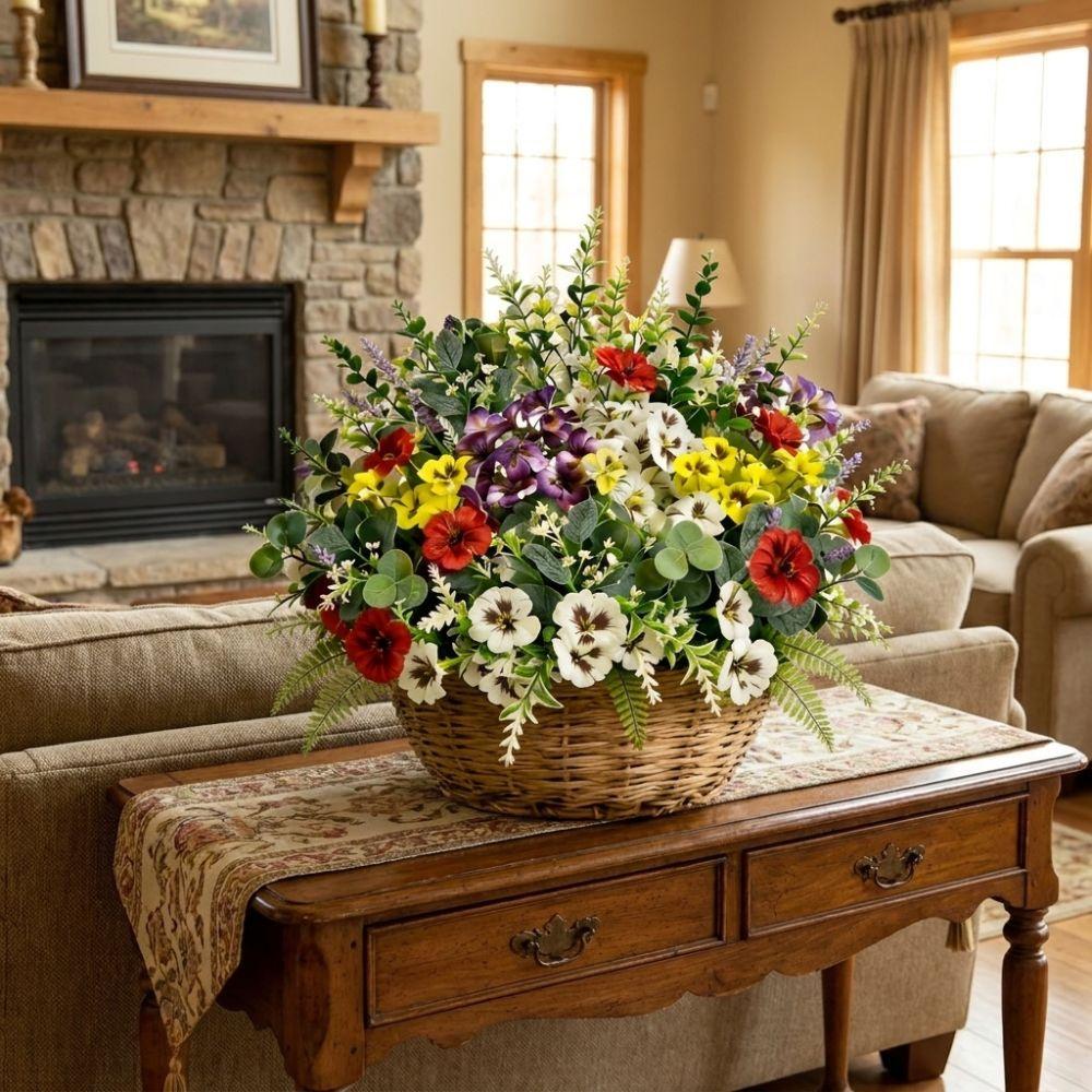 Colorful Bridal Holding Flower Realistic Artificial Bouquet Artificial Pansy Flower Home Decor