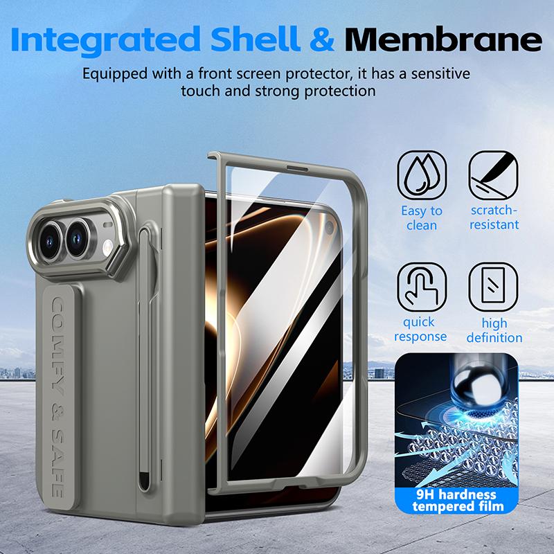 High Quality Matte PC Case for IPhone Duo with Wrist Strap Stylus Pen HD Screen Film Lens Frame Kickstand Hinge Protection Cover
