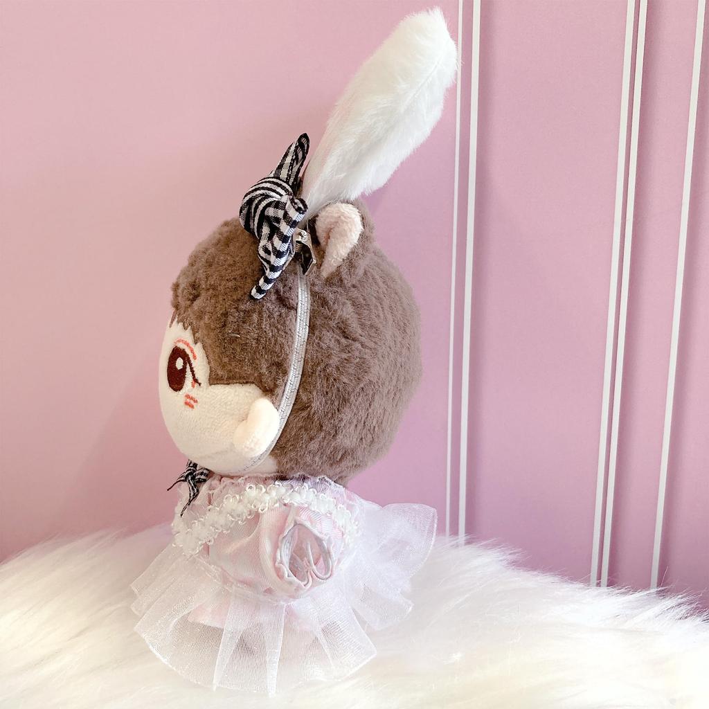 Alice-style Dress & Bunny Ear Head Dress Set for 10cm Plush Toy, Pink, Kigurumi, Accessories, Otaku, Doll, Mascot, Kpopdoll, Costume [Used]