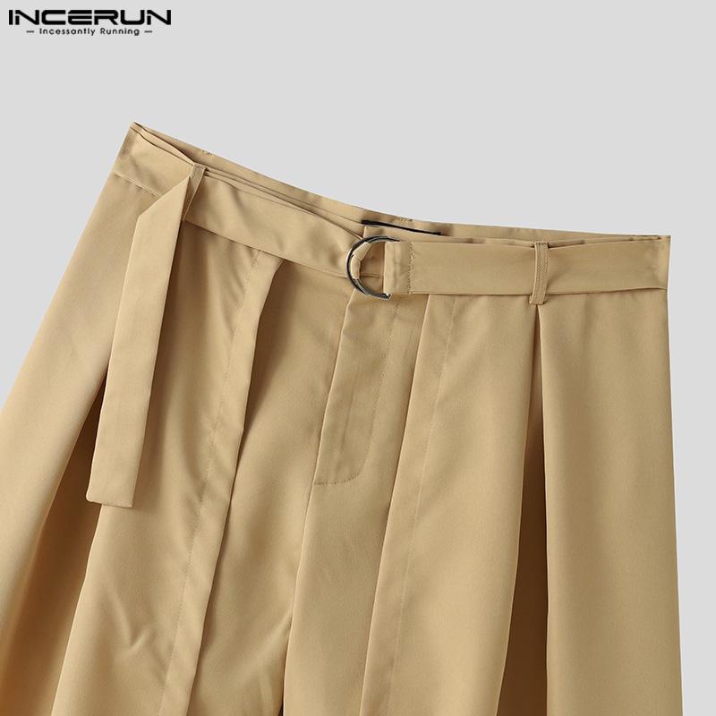 INCERUN Men Solid Color Zipper Up Belted Shorts Skirts Irregular Kilts