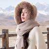 Plush Knitted Balaclava Hat Wool Blend Hat and Scarf 2-in-1 Knitted Hooded Scarf  Winter/Autumn