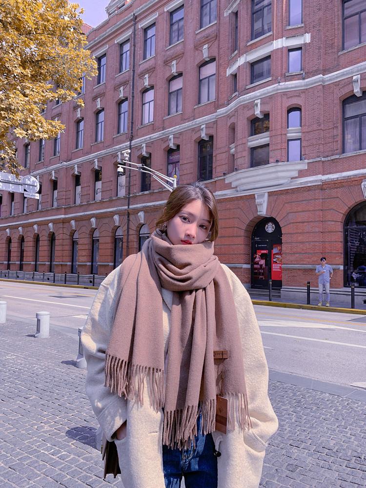 Scarf Women's autumn and winter warm thickened cashmere scarf versatile fringed shawl Korean version solid color scarf