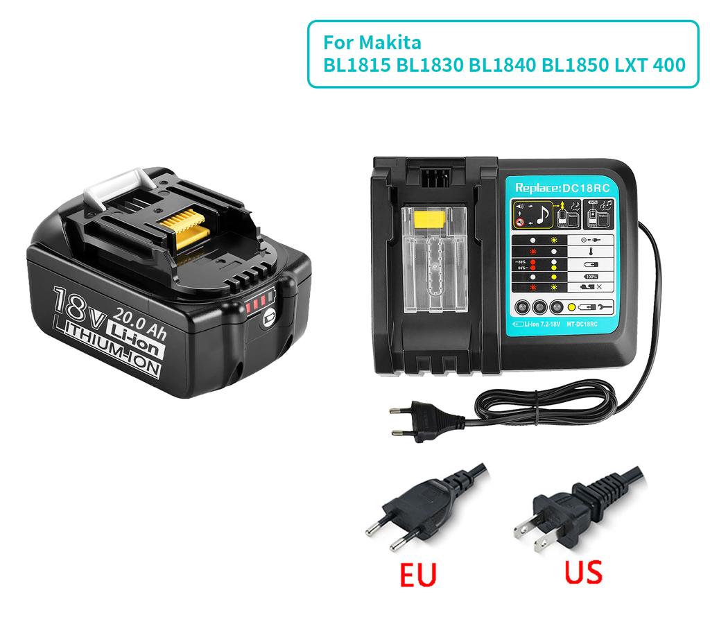 18V 20000mAh Rechargeable Power Tools Battery for Makita with LED Li-ion Replacement LXT BL1860B BL1860 BL1850+3A Charger