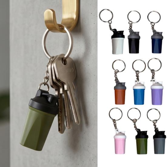 Shaker Cup Keychain Portable 3D Printed Workout Keychain with Metal Ring Bags Gym Backpack Pendant Mini Fitness