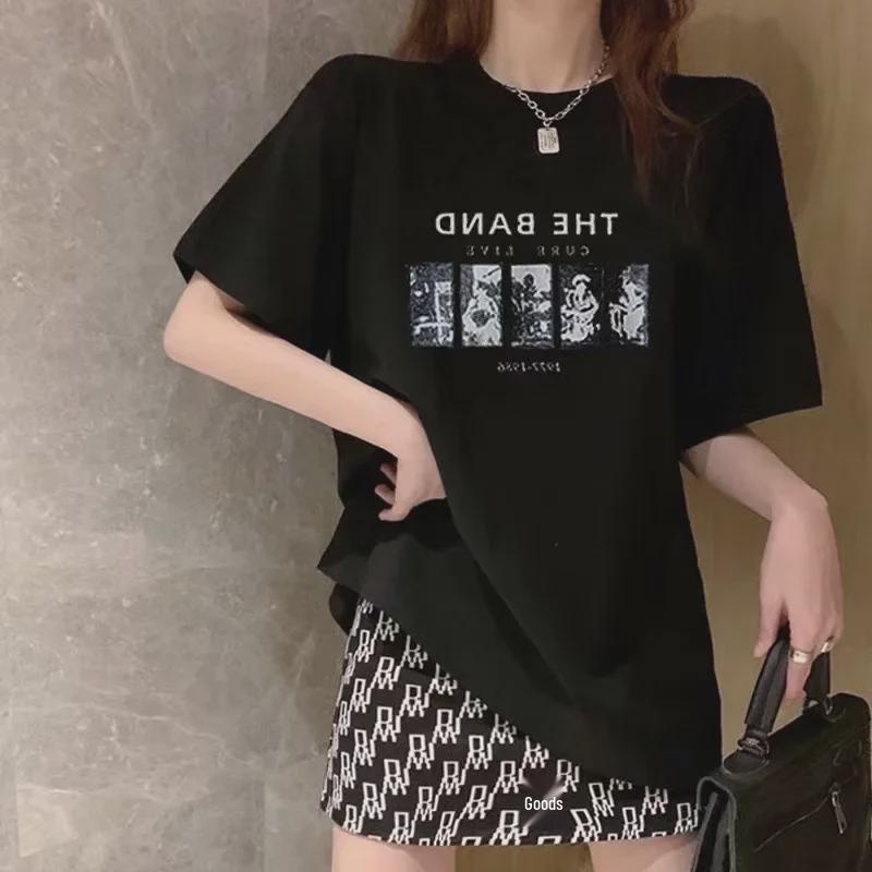 Женская футболка с коротким рукавом свободного кроя в корейском стиле - Летний топ средней длины 2025
