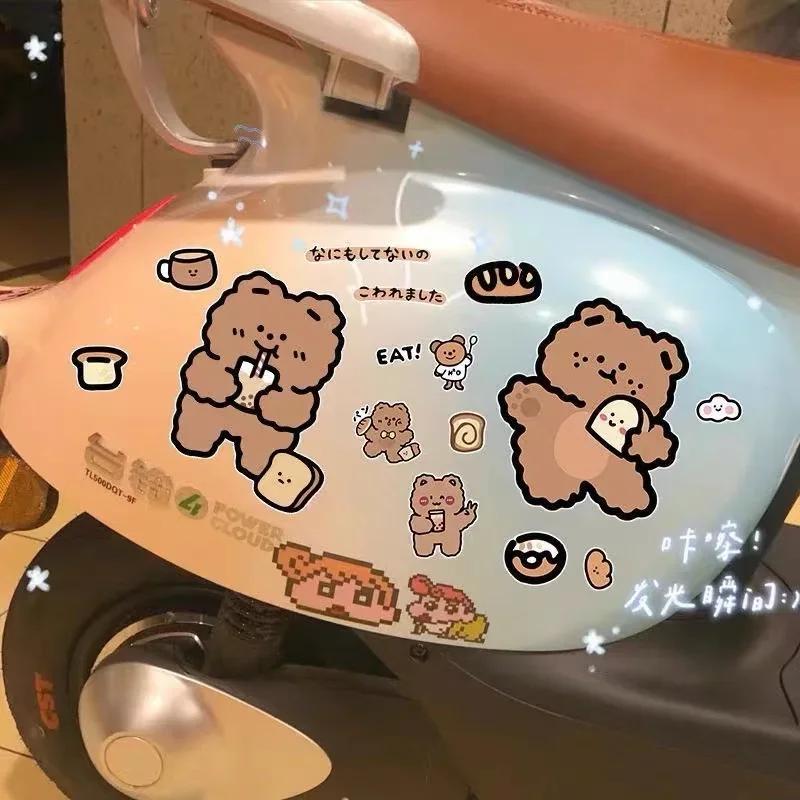 Electric Vehicle Stickers Cartoon Cute Bear Bread Paster Motorcycle Electric Vehicle Waterproof and Scratch-resistant Stickers