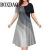 Women‘S Short Sleeve Dress Plus Size Loose Dresses 3d Striped Printing Clothing Summer Casual Classy A-Line Dress