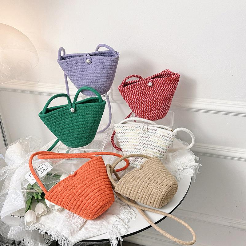 Повседневная хлопковая тканая женская сумка, маленькая плетеная летняя пляжная сумка Shell, женская дорожная сумка через плечо